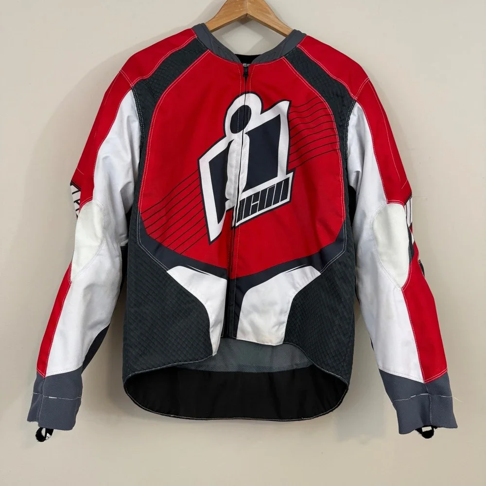Icon Overlord 2 Motorcycle Armored Jacket Riding Red Black White Biker Men Large